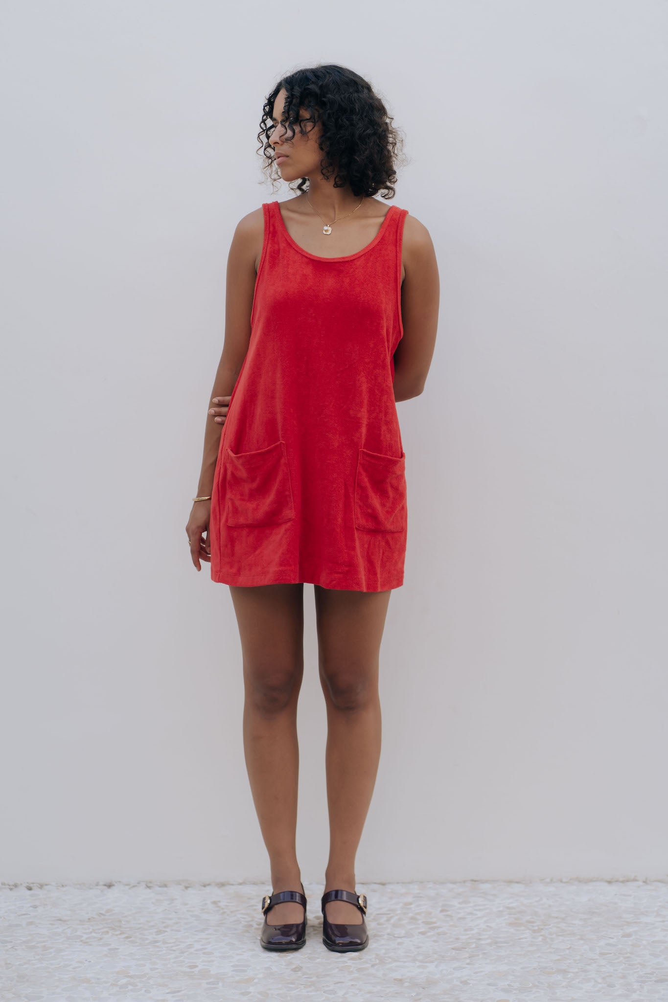 red singlet dress Krinkle Fitted Tank Dress